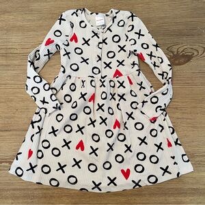 Hanna Andersson White Long-Sleeve Kids Dress with XO Heart Print